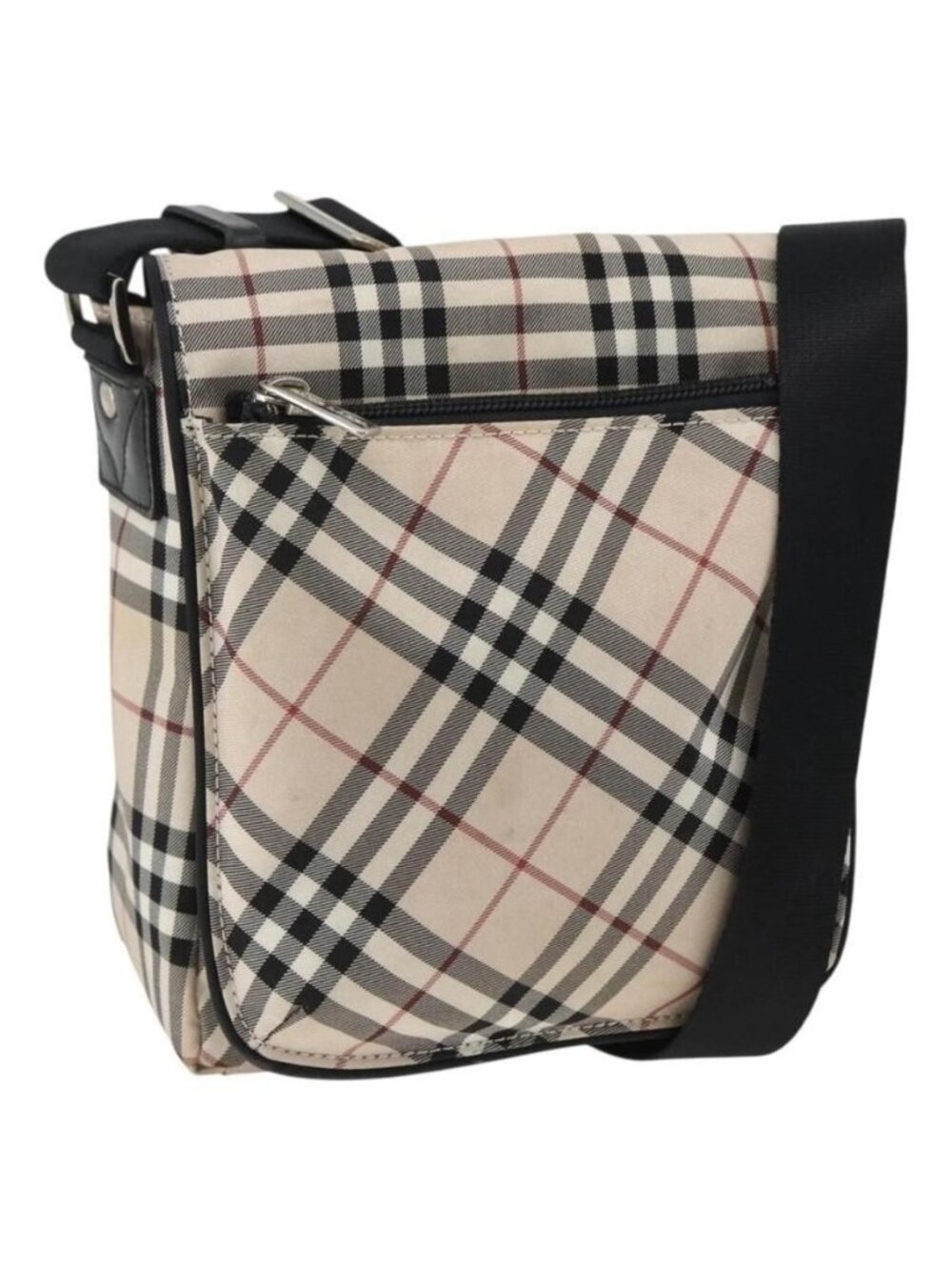 Authentic BURBERRY Nova Check Blue Label Shoulder Bag Nylon Beige Silver